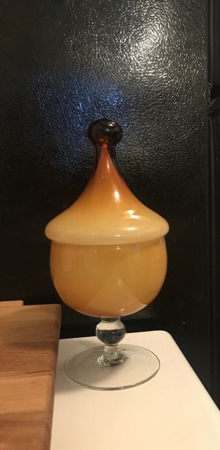 Vintage Empoli Butterscotch Cased Glass Amber Pedestal Apothecary Jar 3