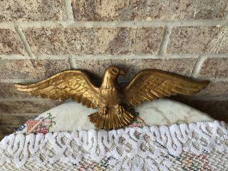 Eagle Sculpture Wall Hanging Cast Aluminum Metal Plaque Vintage American Gold