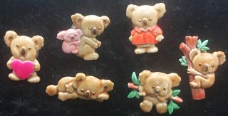 Set Of 6 Vintage Jonette Jewelry Hand Enameled Koala Bear Tack Pins