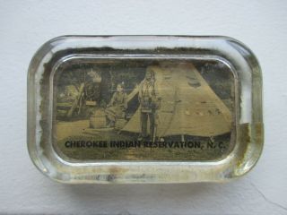 4 - 1/8 " X 2 - 5/8 " Vintage Glass Paperweight Cherokee Indian Reservation,  N.  C.