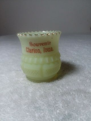 Vtg Souvenir Custard Glass Toothpick Holder " From Clarion Iowa "