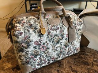 Vintage French Luggage Company Tapestry/suede Carry - On Purse Bag Grandma Handbag