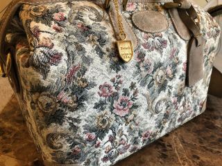 Vintage French luggage company tapestry/suede carry - on Purse Bag Grandma Handbag 2