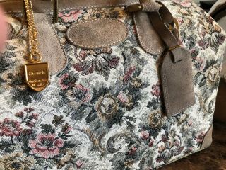 Vintage French luggage company tapestry/suede carry - on Purse Bag Grandma Handbag 3