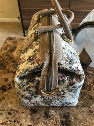 Vintage French luggage company tapestry/suede carry - on Purse Bag Grandma Handbag 4