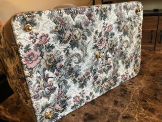 Vintage French luggage company tapestry/suede carry - on Purse Bag Grandma Handbag 7