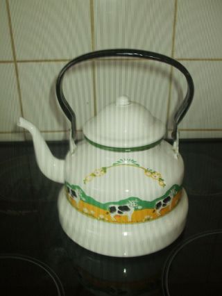 Vintage Retro French Enamel Stove Top Kettle Swing Handle Holds 2l Decorative