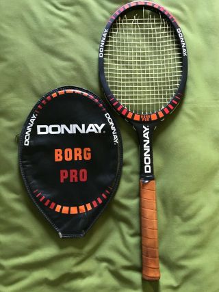 Euc Vintage 80s Black 4 3/4 Donnay Borg Pro Tennis Racquet Wood Exc Brknstring