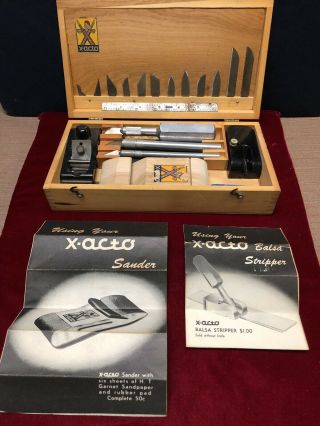 Vintage X - Acto Tool Set Ruler,  Plane,  Knife And More Wood Case 1940s