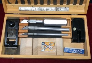Vintage X - Acto Tool Set Ruler,  Plane,  Knife And More Wood Case 1940s 2