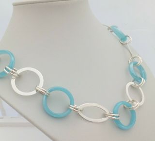 Vintage Art Deco Jacob Bengal Style - Aqua Blue Glass Ring Necklace