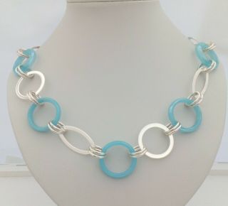 Vintage Art Deco Jacob Bengal Style - Aqua Blue Glass Ring Necklace 3
