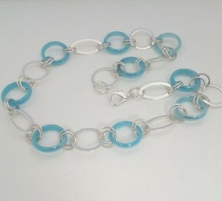 Vintage Art Deco Jacob Bengal Style - Aqua Blue Glass Ring Necklace 5
