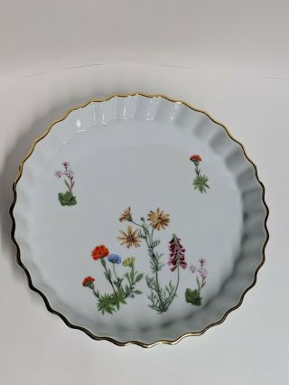 Vintage Quiche Dish Porcelain France 12 " L Lourioux Le Faune Wildflowers