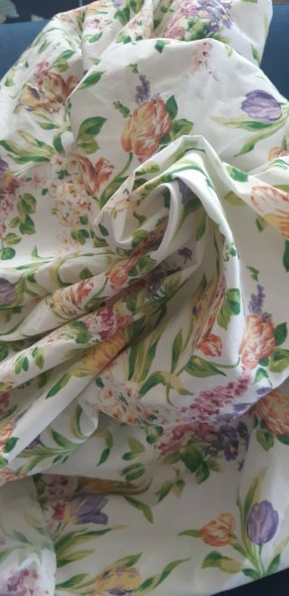 Vtg Mario Buatta Revman Floral Colorful Full Flat Sheet Gingham Ruffle Edge Usa