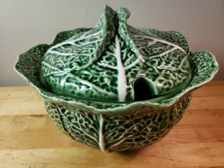 Vintage Large Bordallo Pinheiro Green Cabbage Soup Tureen with Lid - 3 quart 2