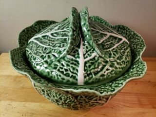 Vintage Large Bordallo Pinheiro Green Cabbage Soup Tureen with Lid - 3 quart 4