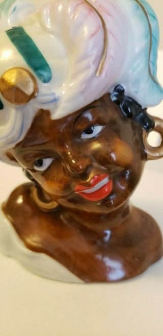 Vtg Japan Lady Head Vase African With Hat 5 1/2 " Tall