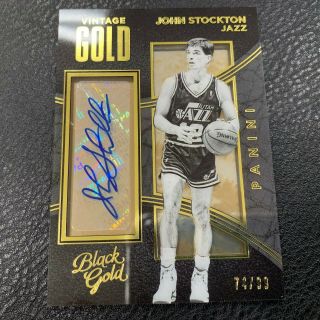 Ba 2015 - 16 Panini Black Gold Vintage Gold Signature Auto John Stockton 74/99