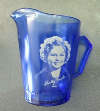 Vintage Shirley Temple Blue Depression Glass Pitcher Creamer 4 - 1/2 " X 3 1/2 "