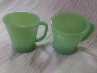 2 Vintage Jadeite Fire - King Coffee Cups/mugs D - Handle Jadite Stamped Twice