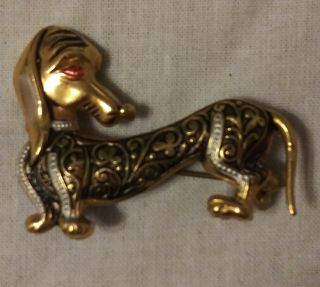 Vintage Gold Toned Dachshund Pin Marked Spain