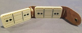 Vintage Mini 3 " Cribbage Board W Leather Case - Souvenir Key Chain