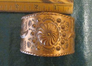 Copper Cuff Bracelet Fred Harvey Era Thunderbird Native American Symbol Wide Vtg