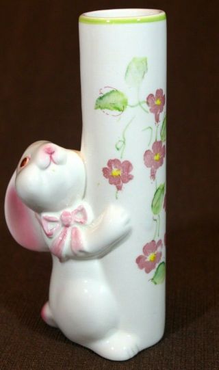 Vintage Ftd Ftda Bud Vase White Pink Ceramic Bunny Rabbit 7.  5 " Vase Weiss Brazil
