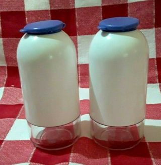 Vintage Tupperware Salt & Pepper Shakers (white / Clear / Blue)