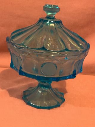 Vintage Fostoria Coin Glass Ice Blue Compote Pedestal W/ Lid.  5c