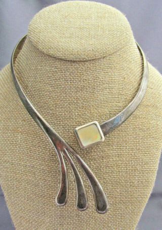 Vintage Huge Taxco Mexico Sterling Mother Of Pearl Collar Hinge Choker Necklace