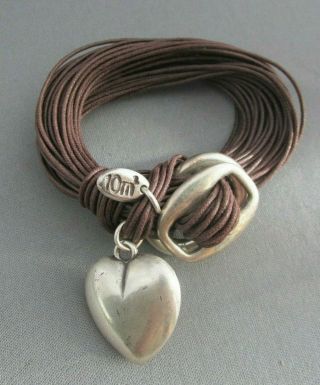 Vintage 10m2 Sterling Multi Strand Nylon Knot Chunky Heart Toggle Clasp Bracelet