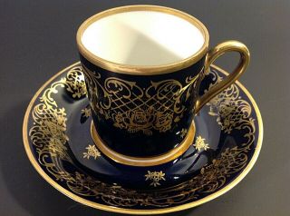 Vintage Demitasse Cup & Saucer Cobalt Blue With Gold Designs