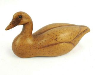 Large Vintage Carved Wooden Duck Decoy Glass Eyes 11 "