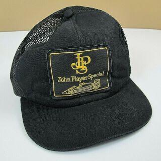 Vintage John Player Special Snapback Trucker Hat Cap Mesh Black Logo F1 Auto