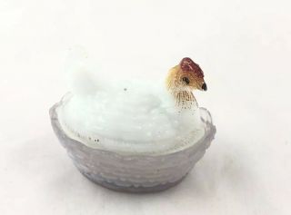 Vintage Milk Glass Hen On Nest Chicken Salt Dish Collectible