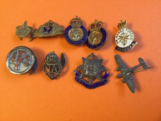 Vintage Military Enamel Silver And Other Badges,  Home Guard,  Ww2,