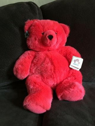 Vintage Applause Red Teddy Bear With Tags “raspberry” 1987