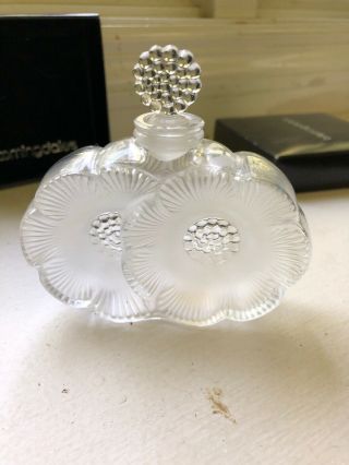 Vintage Perfume Bottle,  Lalique Frosted Crystal France Deux Fleurs Signed