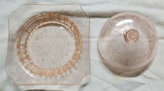 VINTAGE - Depression Glass Butter Dish with Lid - Adam pattern Pink 2