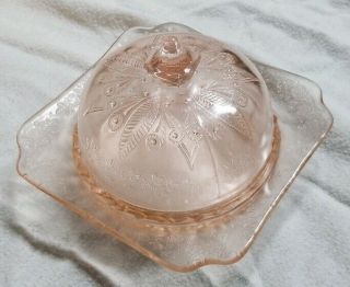 VINTAGE - Depression Glass Butter Dish with Lid - Adam pattern Pink 5