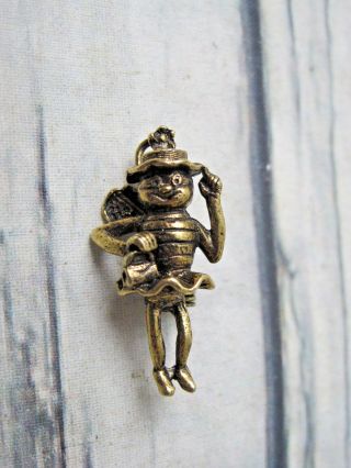 Lady Bee In Hat & Dress With Purse Vintage Gold Tone Pin Brooch Lapel Pendant