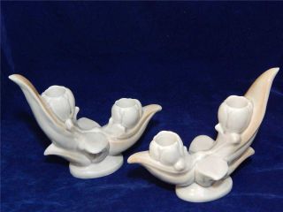 Vintage Roselane Pottery Double Tulip Candle Holders Set Of Two Art Deco