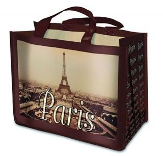 Large Reuseable Shopping Bag Vintage Paris Eiffel Tower Scene