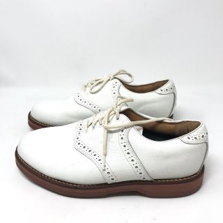 Tommy Hilfiger Mens 7 Golf Shoes Vintage White Leather Saddle Oxford Spikes Flag 3