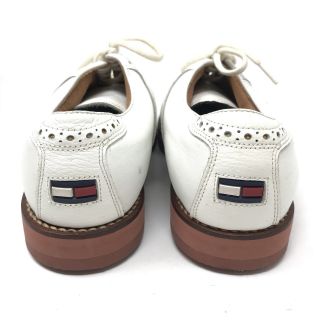 Tommy Hilfiger Mens 7 Golf Shoes Vintage White Leather Saddle Oxford Spikes Flag 4