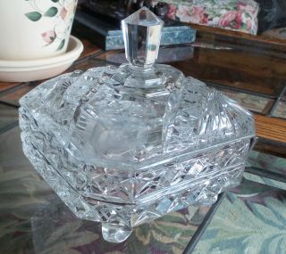 Vintage American Brilliant Crystal Hexigon Candy Dish With Lid Magnificent