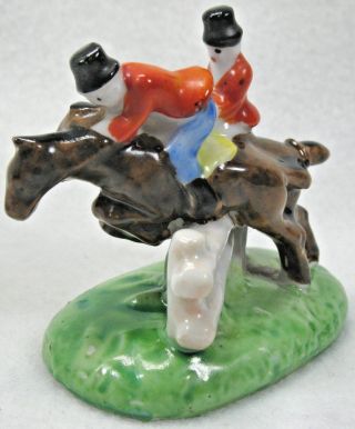 Vintage Ceramic Fox Hunt Jump With Horse Pony Riders Equestrian Made In Japan