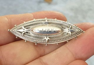 Victorian Vintage 1897c Hallmarked Jewellery Engraved Silver Mourning Brooch Pin